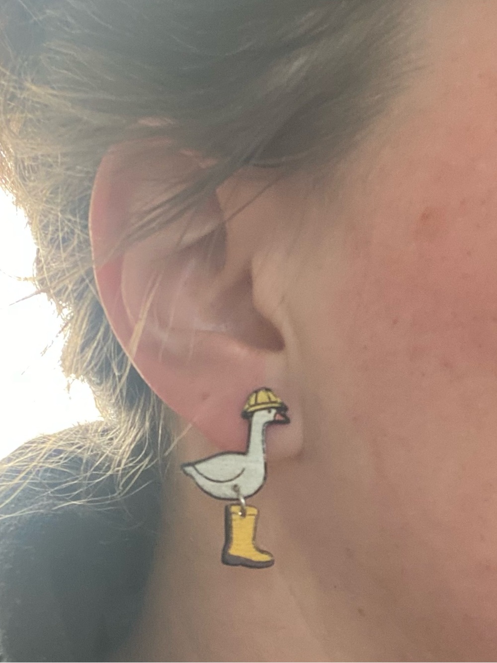 Porch Goose Novelty Drop Earrings with Yellow Rain Hat and Boot